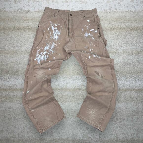 Vintage Wrangler Carpenter Pants Tan Canvas Baggy Fit Dungarees Painters 90s - Picture 1 of 6